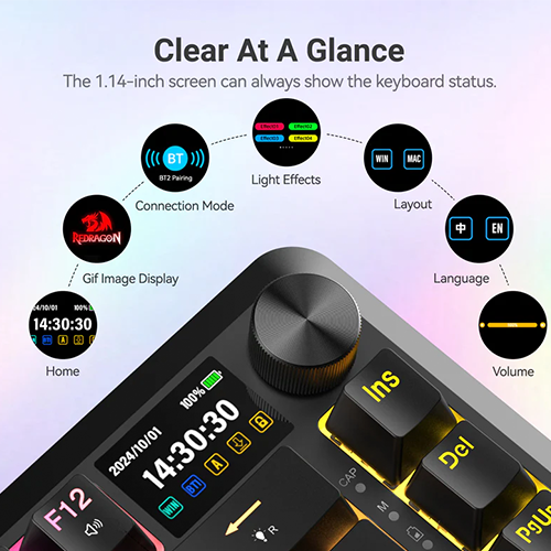 უკაბელო ტენვადი მექანიკური კლავიატურა - Redragon K708 Flexact Pro Leopard L Linear Switch Black Rechargable WL BT