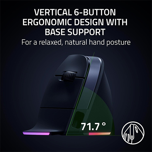 უკაბელო ტენვადი Bluetooh მაუსი - Razer Pro Click V2 Vertical Ed Black Rechargable WL BT