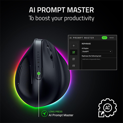 უკაბელო ტენვადი Bluetooh მაუსი - Razer Pro Click V2 Vertical Ed Black Rechargable WL BT