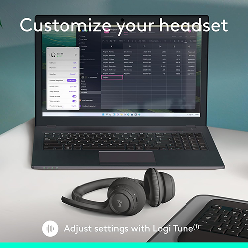 უკაბელო Bluetooth ყურსასმენი - Logitech Zone 300 Black WL BT