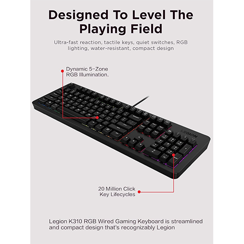 კლავიატურა - Lenovo Legion K310 RGB Black