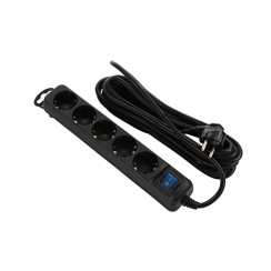 5 პორტიანი დამაგრძელებელი - 2E 5 x Chuko With Switch 1.5mm Black 3მ