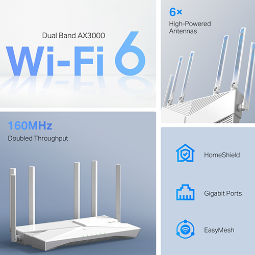 Wi-Fi როუტერი - TP-Link AX56 Archer AX3000 Dual Band Wi-Fi 6
