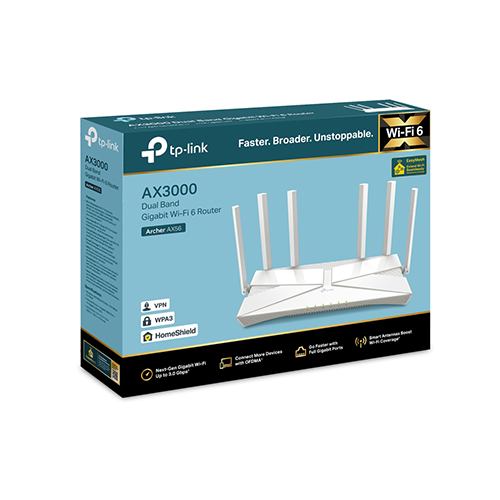 Wi-Fi როუტერი - TP-Link AX56 Archer AX3000 Dual Band Wi-Fi 6