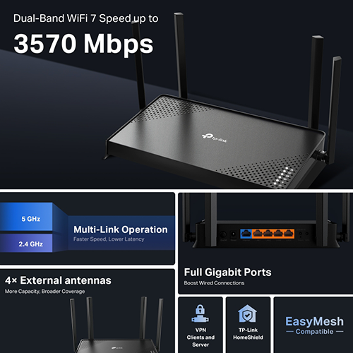 Wi-Fi როუტერი - TP-Link BE220 Archer BE3600 Dual Band Wi-Fi 7
