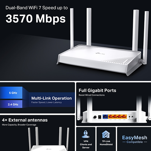 Wi-Fi Router - TP-Link BE220W Archer BE3600 Dual Band Wi-Fi 7 White