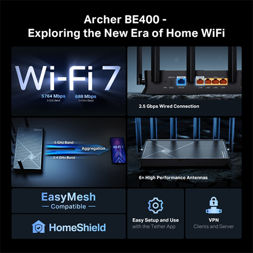 Wi-Fi როუტერი - TP-Link Archer BE6500 TBE400UH Wi-Fi 7 4G LTE Router + Sim Card Port