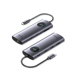 Multi ადაპტერი - Vention Type-C To DP/HDMI USB 3.0x2 RJ45/SD/TF/PD MST Docking Station Grey 0.15მ Aluminum Alloy Type