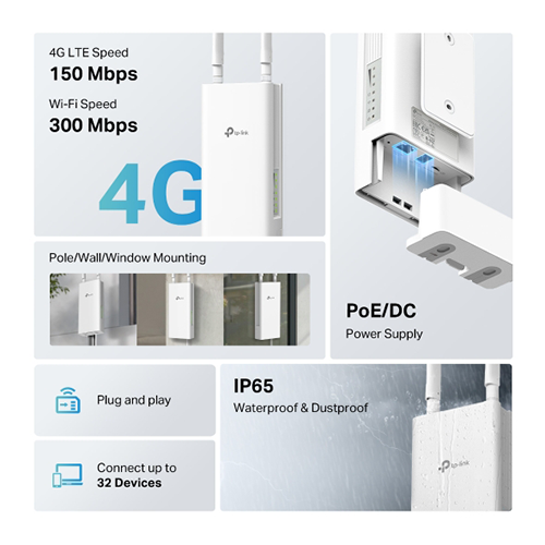 Wi-Fi Router - TP-Link TL-MR100 4G LTE Router + Sim Card Port Outdoor