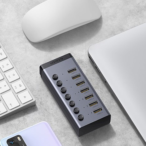 USB Hub 7 Port - Ugreen CM481 USB 3.0 Hub 15 სმ Gray