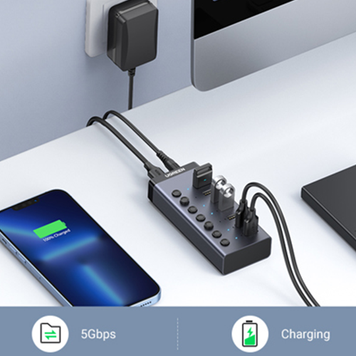 USB Hub 7 Port - Ugreen CM481 USB 3.0 Hub 15 სმ Gray