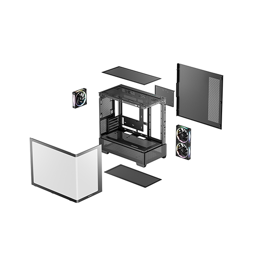 ქეისი - Deeo Cool CG380U 3F - 3x120 Fan ARGB Black