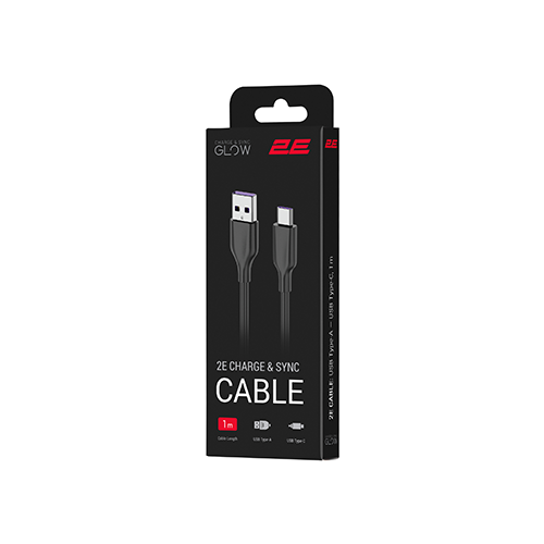 მობილურის კაბელი - 2E Cable USB-A - Type-C Glow 1m Black