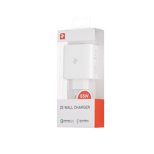 პლანშეტის დამტენი - 2Е Wall Charger 3xUSB GaN 65W, White