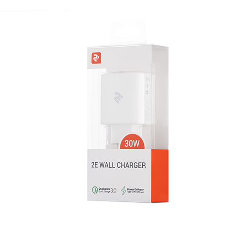 მობილურის დამტენი - 2Е Wall Charger USB QC, PD, Max 30W, white