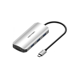 Multi ადაპტერი - Type-C to HDMI VGA USB 3.0x3 PD Docking Station 0.15M Gray Aluminum Alloy Type Vention