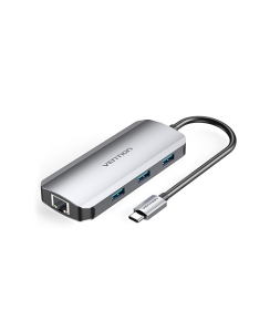 Multi ადაპტერი - Type-C to HDMI/USB 3.0x3/RJ45/PD Docking Station 0.15M Gray Aluminum Alloy Type Vention