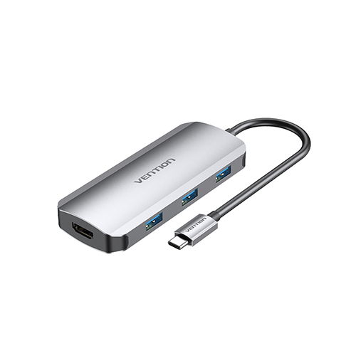 Multi ადაპტერი - Type-C to HDMI USB 3.0x3 PD Docking Station 0.15M Gray Aluminum Alloy Type Vention