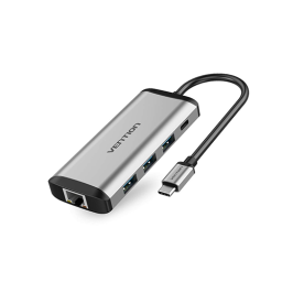 Multi ადაპტერი - Multi-function Type-C to HDMI USB3.0*3 TF SD RJ45 3.5mm PD Docking Station 0.15m Gray Metal Type Vention