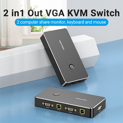 Switch - 2 in 1 Out VGA KVM Switch Black Metal Type Vention