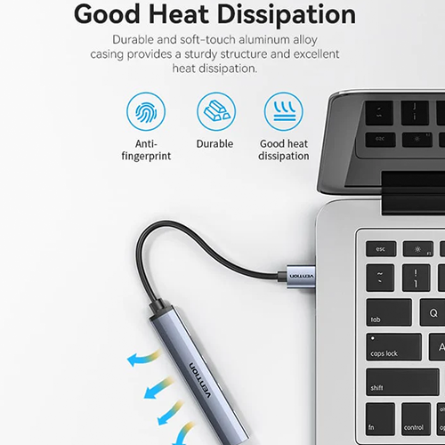 USB Hub 4 Port - Vention USB 3.0 To USB 3.0 USB 2.0 3 Mini Hub 0.15მ Gray Metal Type