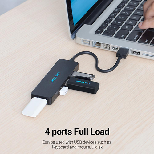 USB Hub 4 Port - Vention USB 3.0 Hub 0.15მ Black.