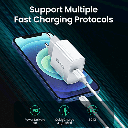 მობილურის დამტენი - Ugreen CD137 Fast Charging Port USB Type C Original Power Adapter with PD 20W EU White