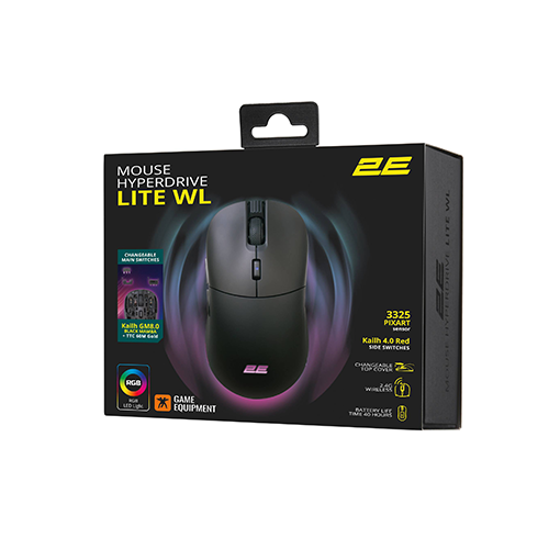 უკაბელო ტენვადი მაუსი - 2E Gaming HyperDrive Lite RGB Black Rechargeable WL