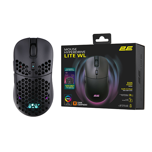 უკაბელო ტენვადი მაუსი - 2E Gaming HyperDrive Lite RGB Black Rechargeable WL