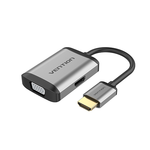 Multi ადაპტერი - HDMI To HDMI+VGA Converter 0.15M Gray Metal Type Vention