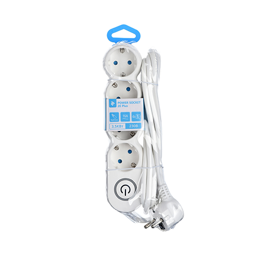 4 პორტიანი დამაგრძელებელი - 2E 4 x Chuko Children Protection White-Grey 3მ