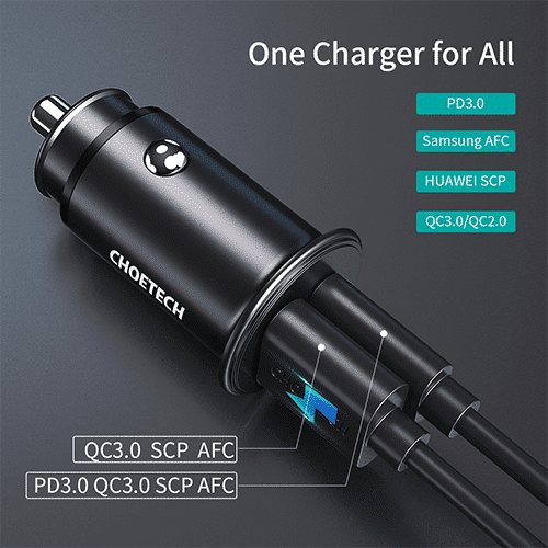 მანქანის დამტენი - Choetech TC0006 Dual USB-A Type-C PD3.0 30w Car Charger
