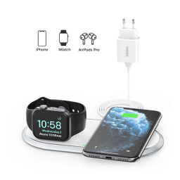 მობილურის უკაბელო დამტენი - Choetech T317 2 in 1 Fast Wireless Charger with Stand for Apple Phone and Watch