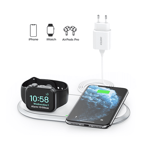 მულტი უკაბელო დამტენი - Choetech T317 2 in 1 Fast Wireless Charger with Stand for Apple Phone and Watch