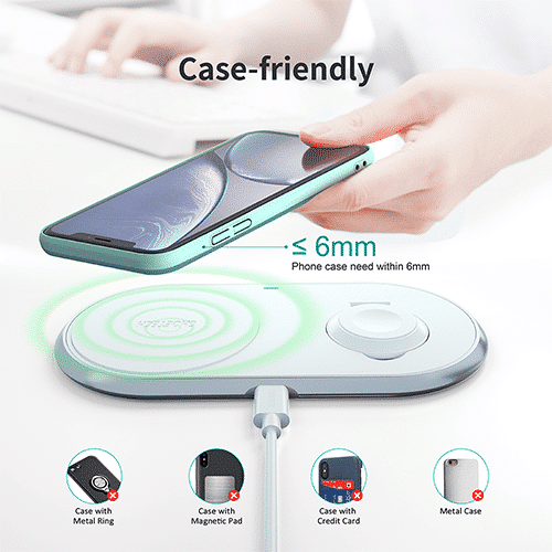 მულტი უკაბელო დამტენი - Choetech T317 2 in 1 Fast Wireless Charger with Stand for Apple Phone and Watch