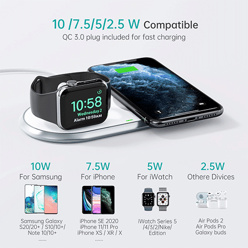 მულტი უკაბელო დამტენი - Choetech T317 2 in 1 Fast Wireless Charger with Stand for Apple Phone and Watch