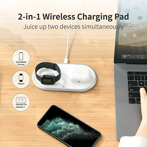 მულტი უკაბელო დამტენი - Choetech T317 2 in 1 Fast Wireless Charger with Stand for Apple Phone and Watch