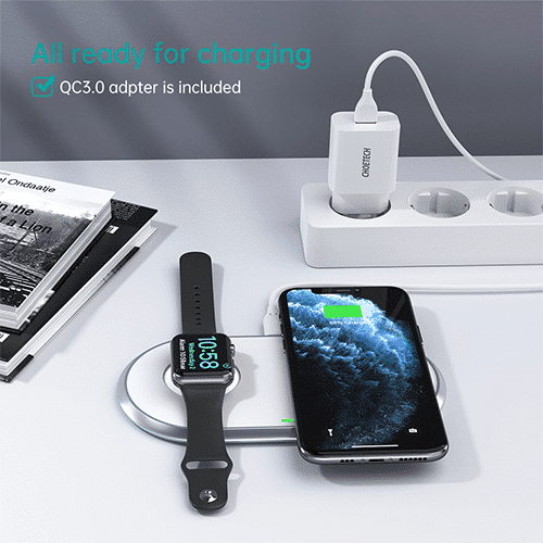 მულტი უკაბელო დამტენი - Choetech T317 2 in 1 Fast Wireless Charger with Stand for Apple Phone and Watch