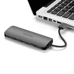 Multi ადაპტერი - Vention CHHHA 3 Ports USB 3.0 Hub With Card Reader 0.1M Gray Metal Type