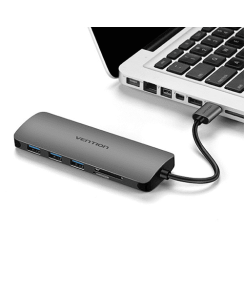 Multi ადაპტერი - Vention CHHHA 3 Ports USB 3.0 Hub With Card Reader 0.1M Gray Metal Type