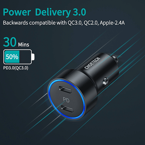 მანქანის დამტენი - Choetech C0054 Dual C ports PD 40W Car Charger