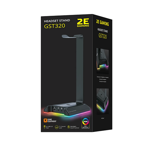 ყურსასმენის სადგამი - 2E Gaming GST320 Headset Stand 3in1 RGB 7.1 USB Black