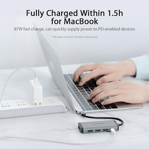 Multi ადაპტერი - Type-C USB Hub + HDMI - Vention Gray Metal Type