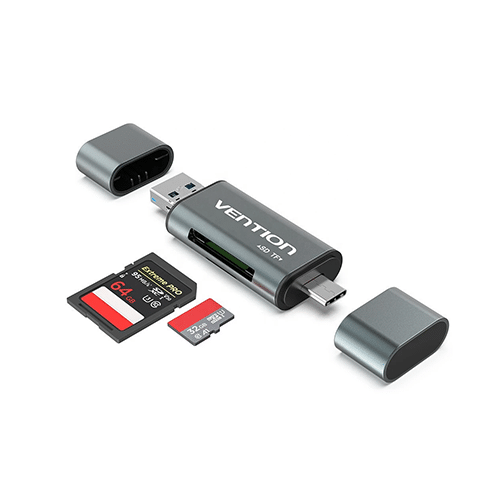 ბარათის წამკითხველი - USB / Type-C Card Reader - Vention Multi-function Gray