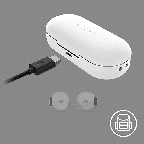 მობილურის Bluetooth ყურსასმენი - Razer Hammerhead True Mercury WL Mic White