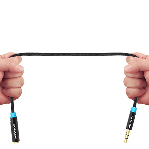 Aux დამაგრძელებელი კაბელი - Vention Cotton Braided Black Metal Type Blue 1m