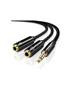 Aux კაბელი 1x2 - Vention 3.5mm Male To 2*3.5mm Female Stereo Splitter Cable 0.3M Black Metal Type