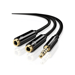 Aux გადამყვანი 1x2 - Vention 3.5mm Male To 2x3.5mm Female Stereo Splitter Cable 0.3m Black Metal Type