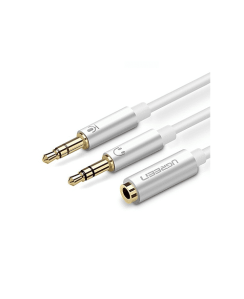 Aux კაბელი 2x1 - Ugreen AV141 Audio Cable 3.5mm Jack Microphone Splitter cable 1 Male to 2 Female white 20cm 20897
