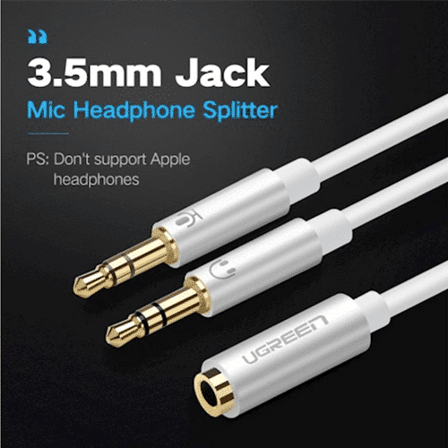 Aux კაბელი 2x1 - Ugreen AV141 Audio Cable 3.5mm Jack Microphone Splitter cable 1 Male to 2 Female white 20cm 20897